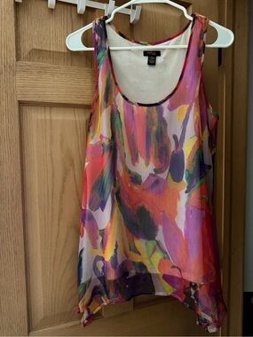 Cupio Multicolor Watercolor Print Sleeveless Chiffon Tank